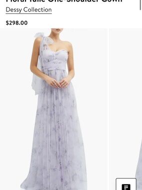 Dessy Collection Pale Lavender Floral One-Shoulder Gown